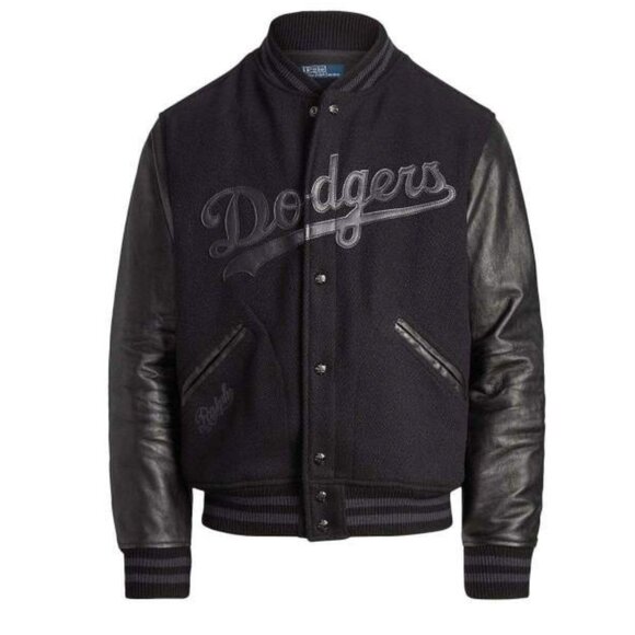 NWT Polo Ralph Lauren Dodgers Limited Ed. Black Wool/Leather Jacket SMALL - Picture 1 of 16